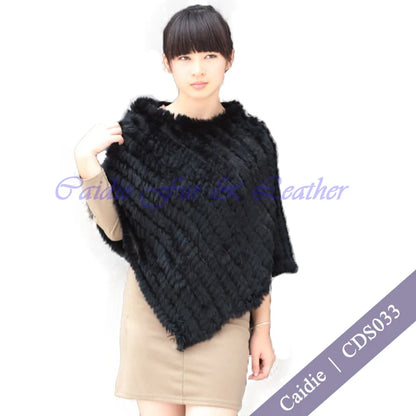 HSPL Fur Poncho Autumn Real Rabbit Hot Sale Triangle Knitted Women Pullover Lady Pashmina Wrap poncho pele de coelho [WOM]