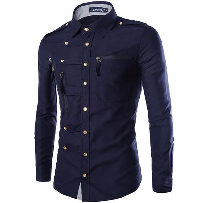 New Arrival Spring/Autumn Men Long Sleeve Cargo Shirt Casual Slim Fit Fashion Epaulet Double Pocket Mens Dress Shirt M L XL XXL [MEN]