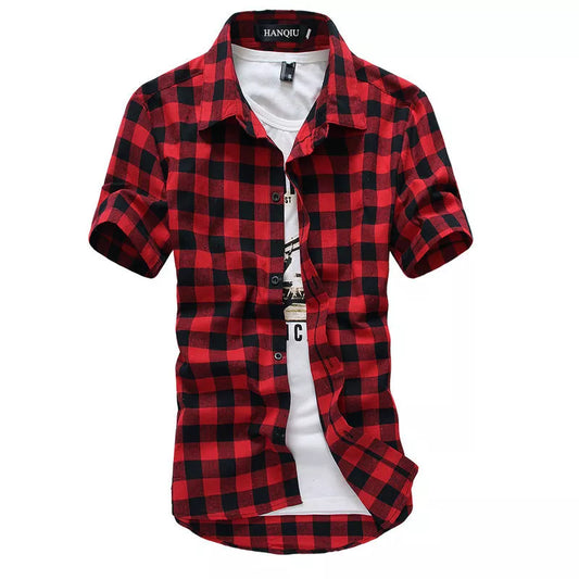 Red And Black Plaid Shirt Men Shirts 2024 New Summer Fashion Chemise Homme Mens Checkered Shirts Short Sleeve Shirt Men Blouse [MEN]