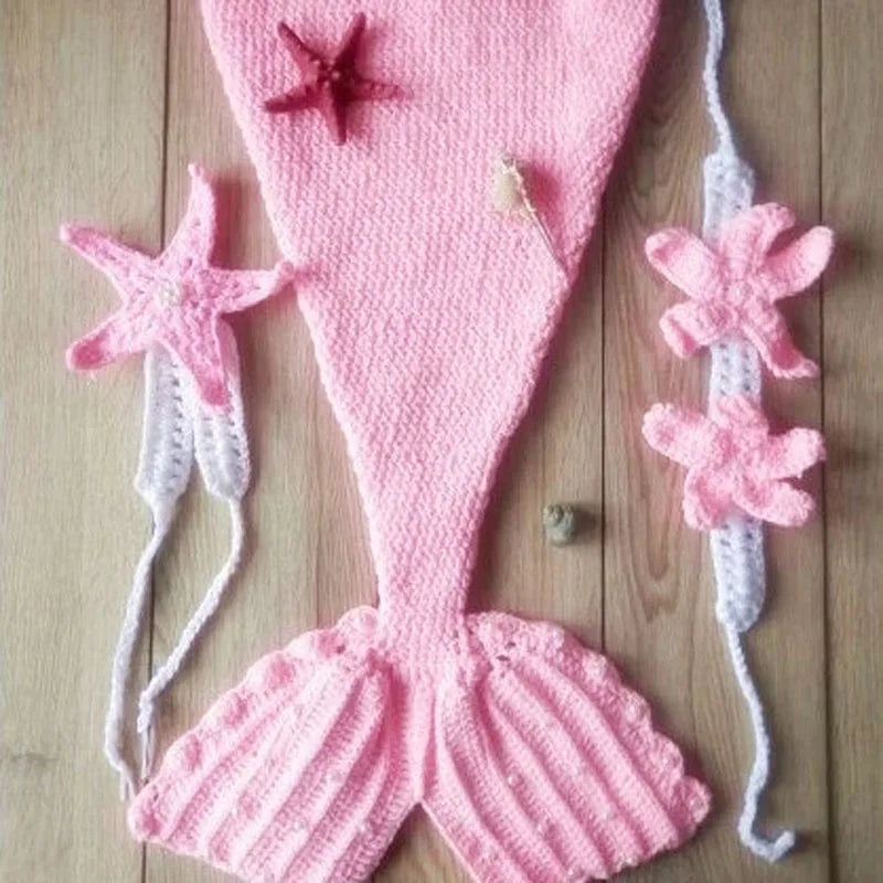 Cute Baby Sets Beauty Mermaid Suits Wool Handmade Crochet Photography Sweater Newborn Baby Cap For Girl Boy Knitting Suits [PHO]