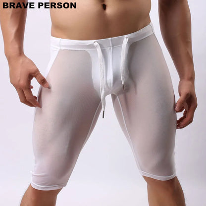 BRAVE PERSON Men's Sexy Transparent Beach Wear Shorts Man Board Shorts Multifunctional Knee-length Tights for Men Trunks Shorts [MEN]