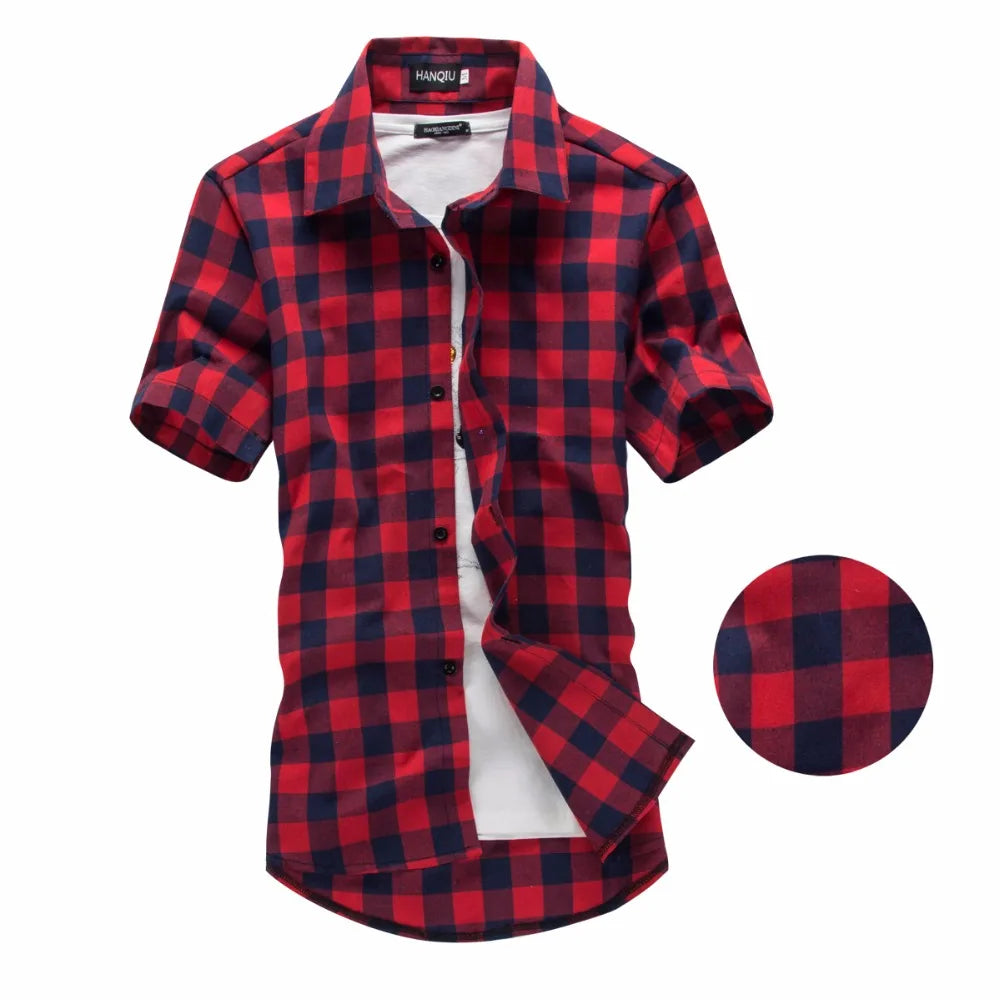 Red And Black Plaid Shirt Men Shirts 2024 New Summer Fashion Chemise Homme Mens Checkered Shirts Short Sleeve Shirt Men Blouse [MEN]