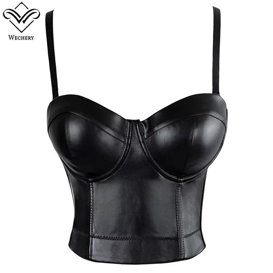 Women Leather Corset Top Crop Bustier Gothic Bra Push Up Bodice Sexy Lingerie Corselet Party Short Camis Plus Size 6XL [GRM] [UND]