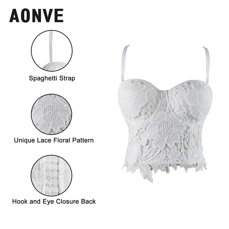 Women Steampunk Corset Bra Tops White Sweat Lace Underwire Bras Bodice Wedding Bridal Bustiers Black Gothic Corsage [GRM] [UND]