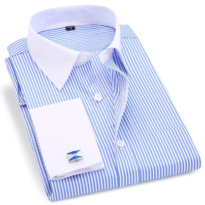 Men French Cuff Dress Shirt 2022 New White Long Sleeve Casual Buttons Shirt Male Brand Shirts Regular Fit Cufflinks Included 6XL [MEN]