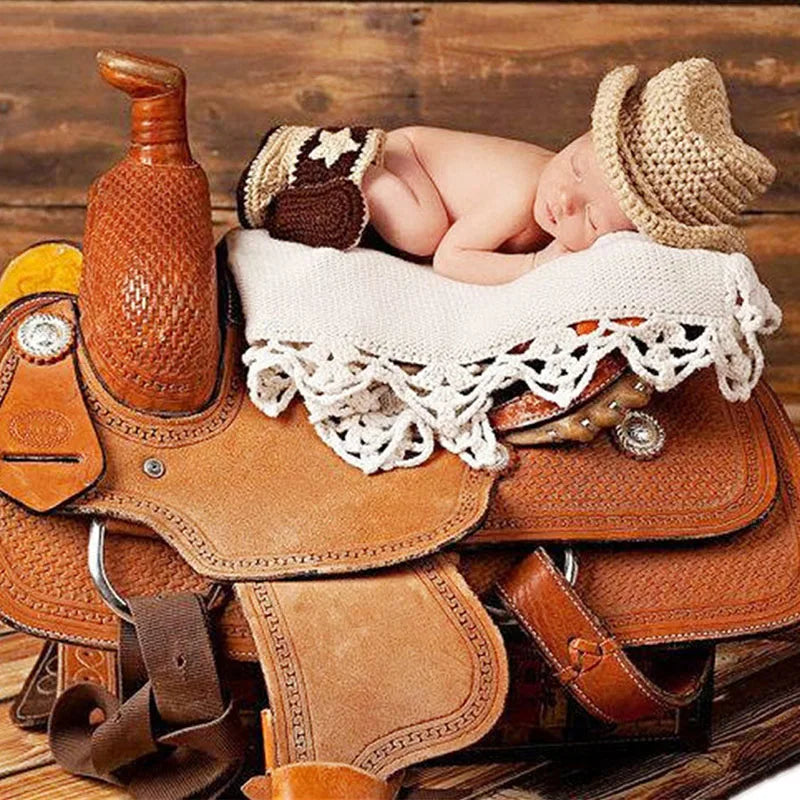 Newborn Baby Cute Cowboy Crochet Knit Costume Prop Outfits Photo Photography Baby Hat Photo Props Outfit [PHO]