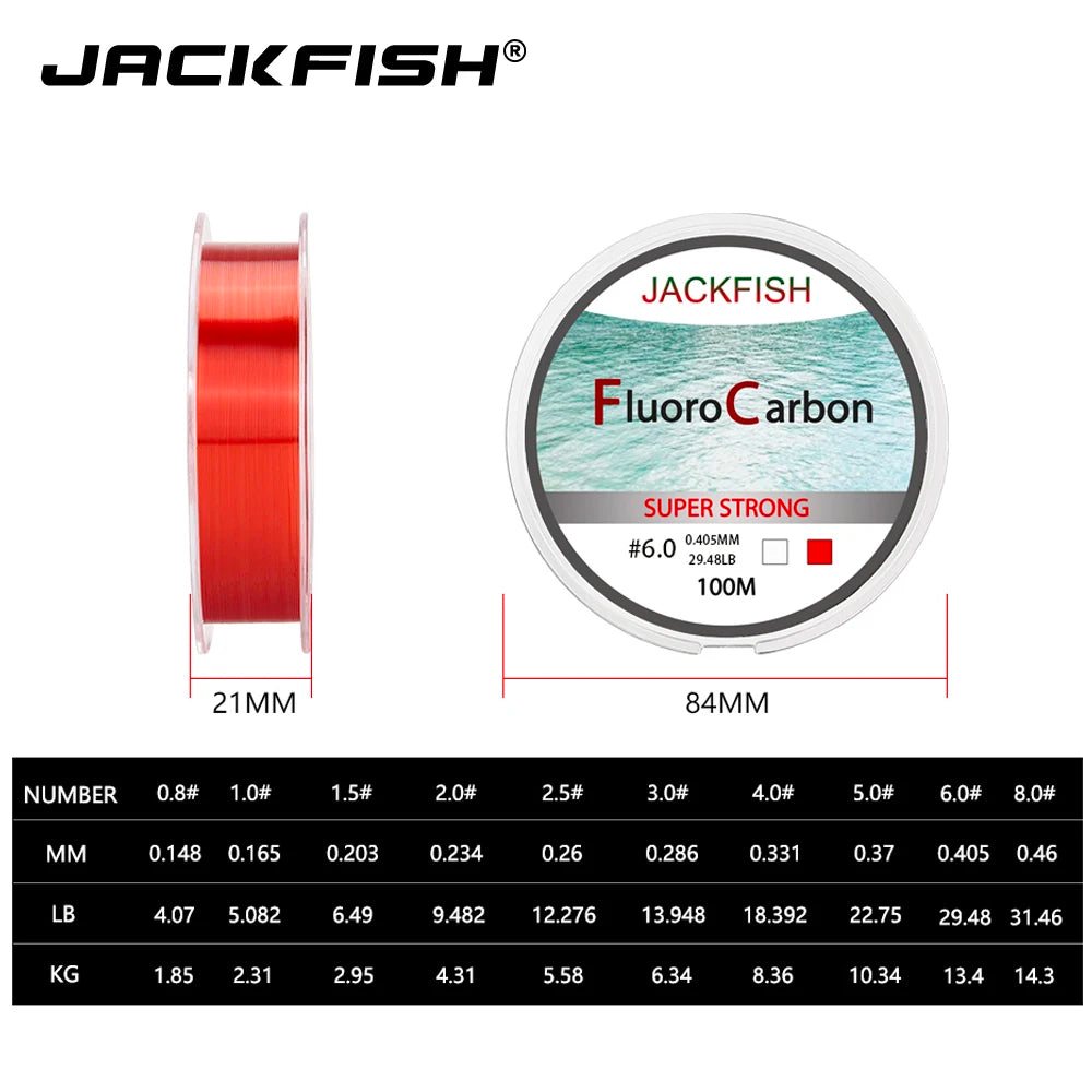 JACKFISH 100M Fluorocarbon fishing line 5-30LB Super strong brand Leader Line clear fly fishing line pesca [SPT]