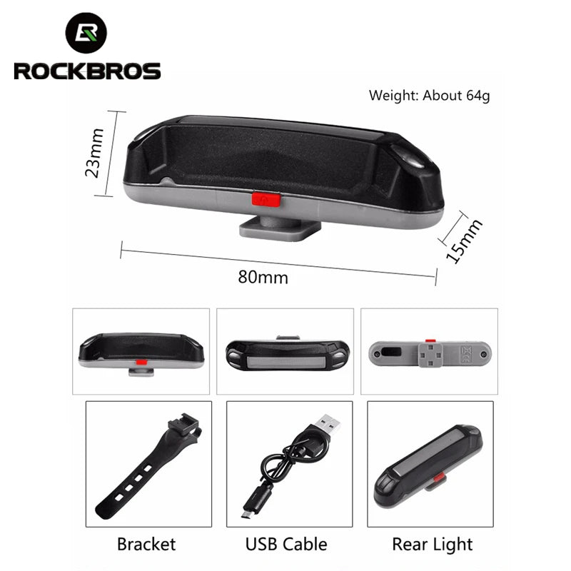 ROCKBROS Bicycle Light Waterproof Bike Taillight LED USB Rechargable Safety Back Light Riding Warning Saddle Bike Rear Light [SPT]