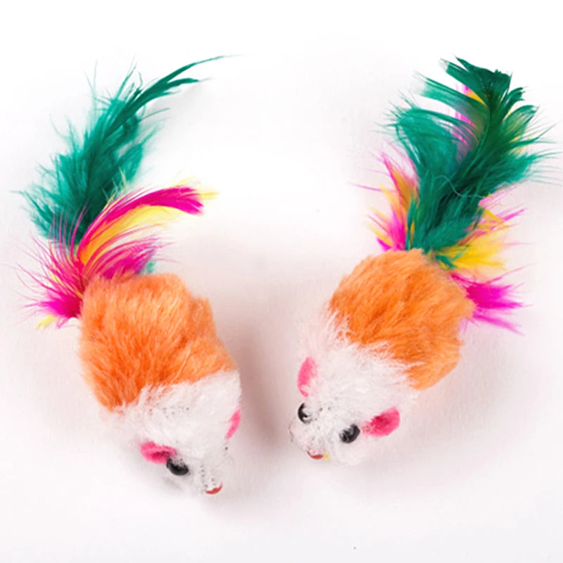 Cute Mini Soft Fleece False Mouse Cat Toys Colorful Feather Funny Playing Training Toys For Cats Kitten Puppy Pet Supplies [PET]