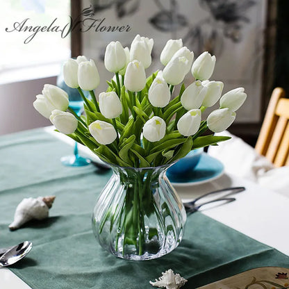 Free Shipping 31PCS/LOT PU Mini Tulip Artificial Flower Real Touch Wedding Floral Bouquet Christmas Home Party Decoration Gifts [FLW]