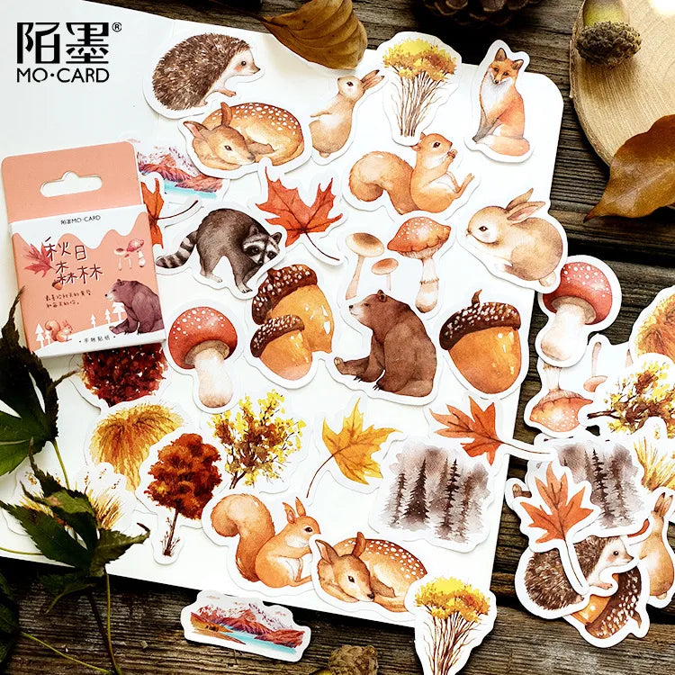 46 Pcs/pack Autumn Forest Party Adhesive Diy Stickers Decorative Album Diary Stick Label Decor Stationery Stickers [OFF]