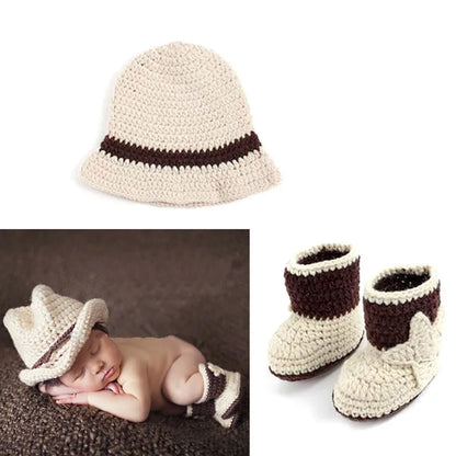 Newborn Baby Cute Cowboy Crochet Knit Costume Prop Outfits Photo Photography Baby Hat Photo Props Outfit [PHO]