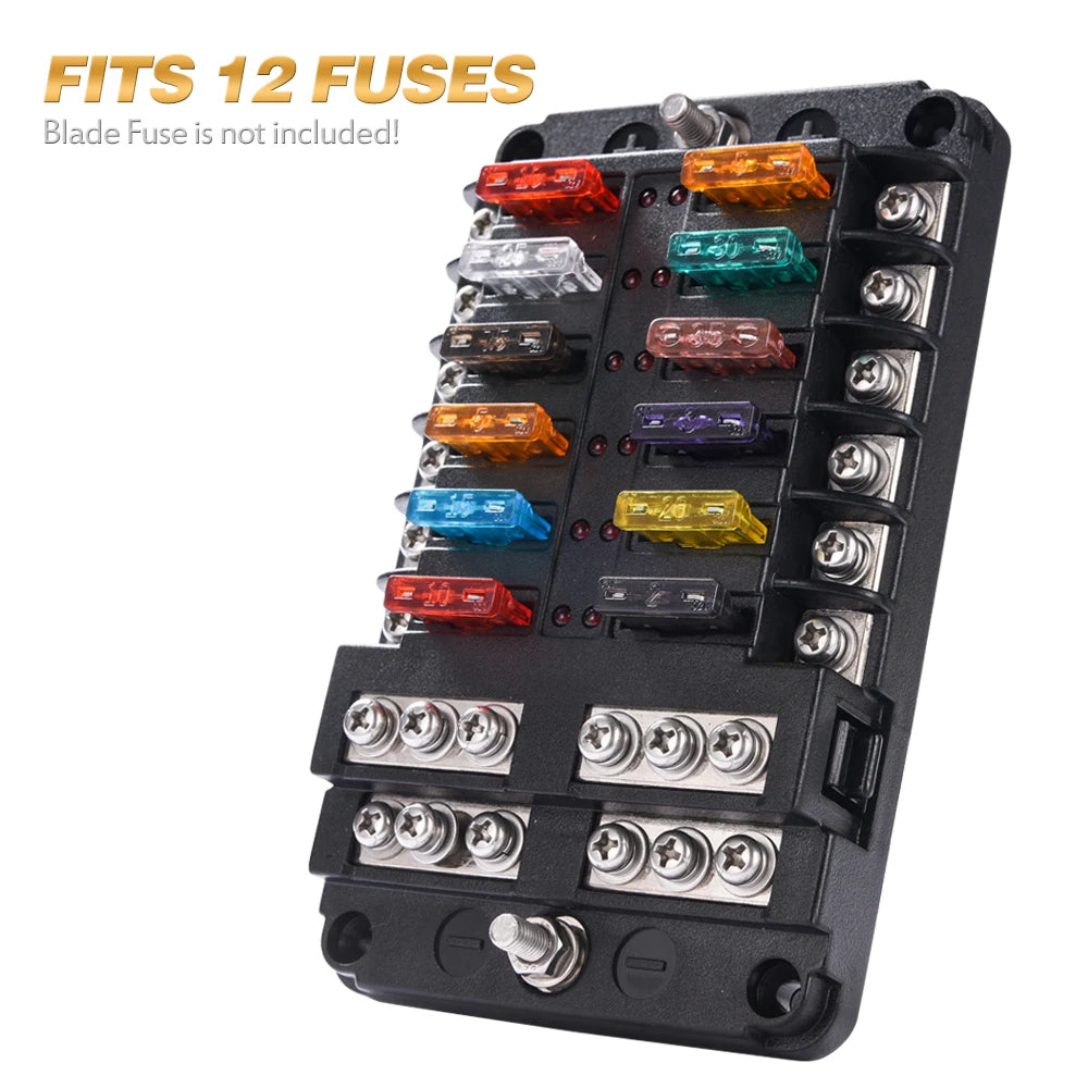 MICTUNING 6 Way 12 Way 12V 24V Blade Fuse Box Holder For Car Boat Marine Caravan Fuse Blocks With LED Indicator Warning Lights [MRN]