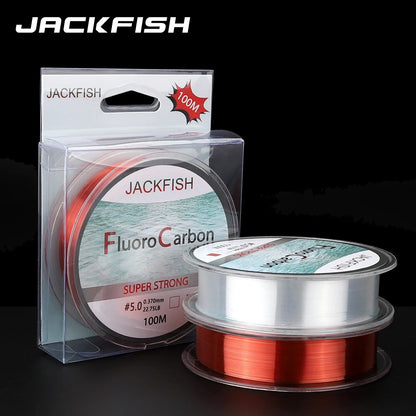 JACKFISH 100M Fluorocarbon fishing line 5-30LB Super strong brand Leader Line clear fly fishing line pesca [SPT]