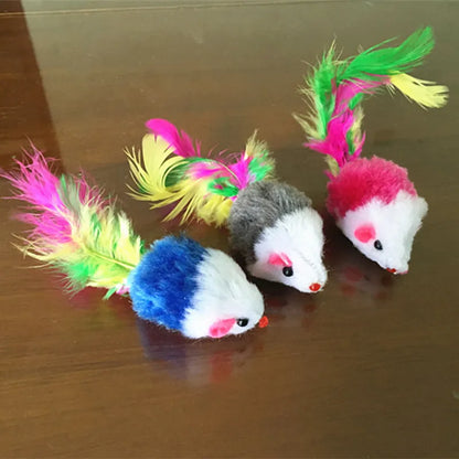 Cute Mini Soft Fleece False Mouse Cat Toys Colorful Feather Funny Playing Training Toys For Cats Kitten Puppy Pet Supplies [PET]