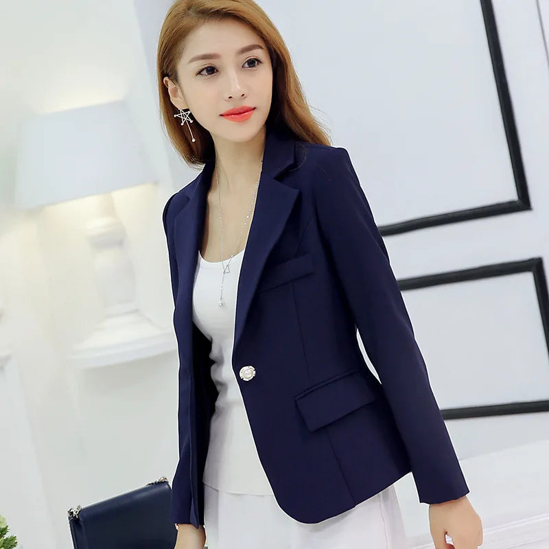 Women's Long Sleeve Top Blazer, Ladies Office Jackets, Slim Blazers, Outerwears Veste Femme Red, Navy Blue, Gray, Short Design [WOM]