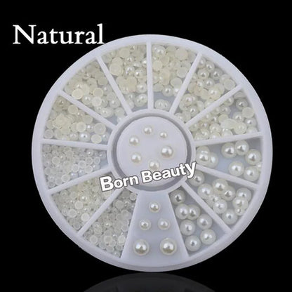 Mix Sizes White Nail Art Tips Half Pearls 3d Nail Beads Rhinestone Decoration DIY Beauty Salon Manicure Supply [BEU]