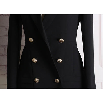 HIGH QUALITY New Fashion 2024 Runway Designer Dress Women's Long Sleeve Notched Collar Double Breasted Buttons Dress [WOM]