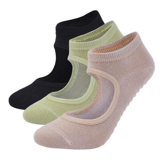 Women High Quality Pilates Socks Anti-Slip Breathable Backless Yoga Socks Ankle Ladies Ballet Dance Sports Socks for Fitness Gym [SOX]