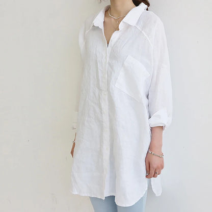 Blouse Womens White Blouses Shirt Spring Summer Blusas Office Lady Elegant Loose Tops and Blouses Casual Linen Women [WOM]