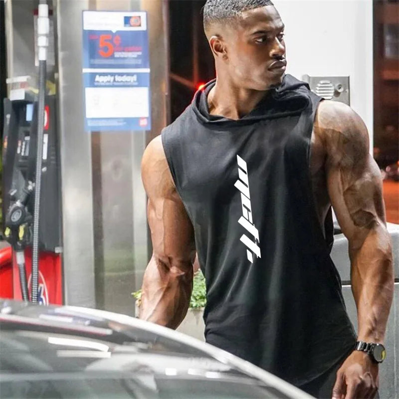 Men's Fit Sleeveless Hoodie Bodybuilding Gym Tank Tops Loose Workout Sleeveless Shirt Hoody Top Male [MEN]