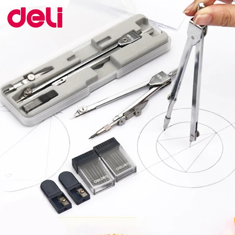 Deli Stainless Steel Multifunctional Drafting Drawing Compass/Lead Core Math Geometry Circles Tool Durable Supplies 8600/8601 [OFF]