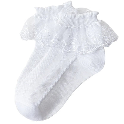 10 Pairs/lot Baby Girls Kids Socks Lace Ruffle Princess Mesh Children Ankle Short Breathable Cotton White Pink Blue Toddler Sock [SOX]