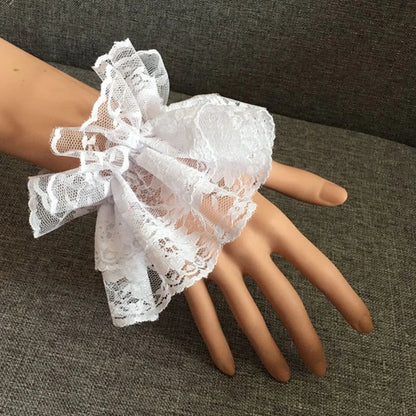 Steampunk Lolita Hand Sleeve Wrist Cuffs Ruffled Floral Lace Elastic Bracelet XX9D [LOL]