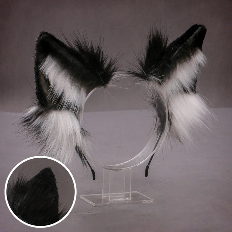 Lovely Faux Fur Wolf Ears Headband Realistic Furry Fluffy Animal Hair Hoop Lolita Anime Masquerade Cosplay Costume [COS]