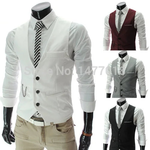 Dress Vests For Men Slim Fit Mens Suit Vest Male Waistcoat Gilet Homme Casual Sleeveless Formal Business Jacket [MEN]