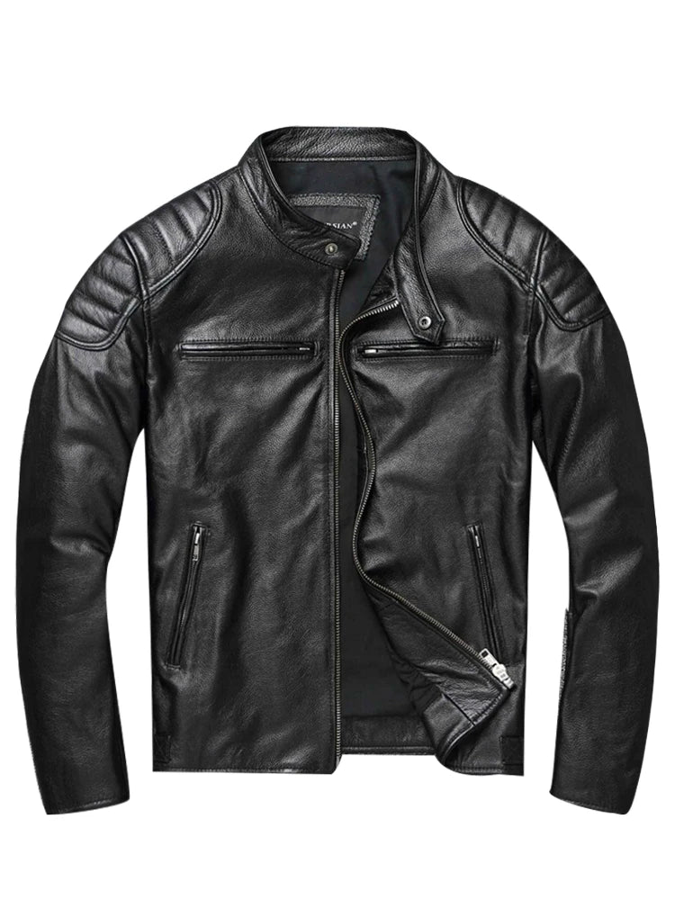 Leather Jacket Top Layer 100% Cowhide Leather Clothes Men's Stand Collar Motorcycle Clothes  Autumn Winter Plus Size [MEN]