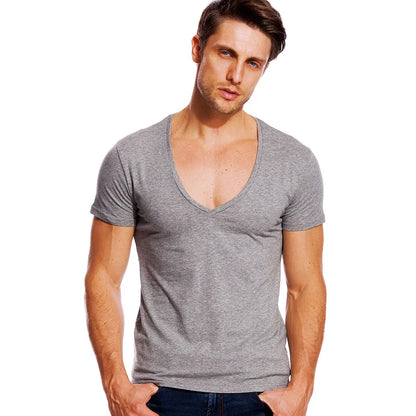 Deep V Neck T-Shirt Men Fashion Compression Short Sleeve T-Shirt Male Muscle Fitness Tight Summer Top Tees [MEN]