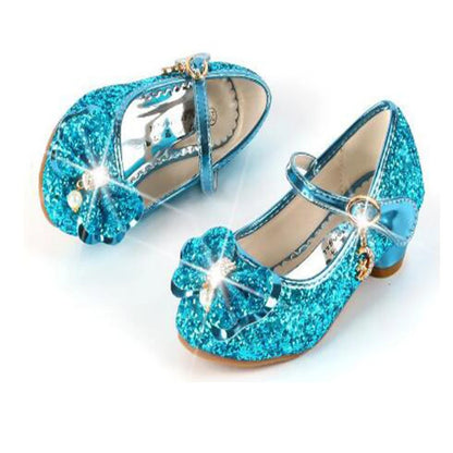 Princess Butterfly Leather Shoes Kids Diamond Bowknot High Heel Children Girl Dance Glitter Shoes Fashion Girls Party Dance Shoe [SHO]