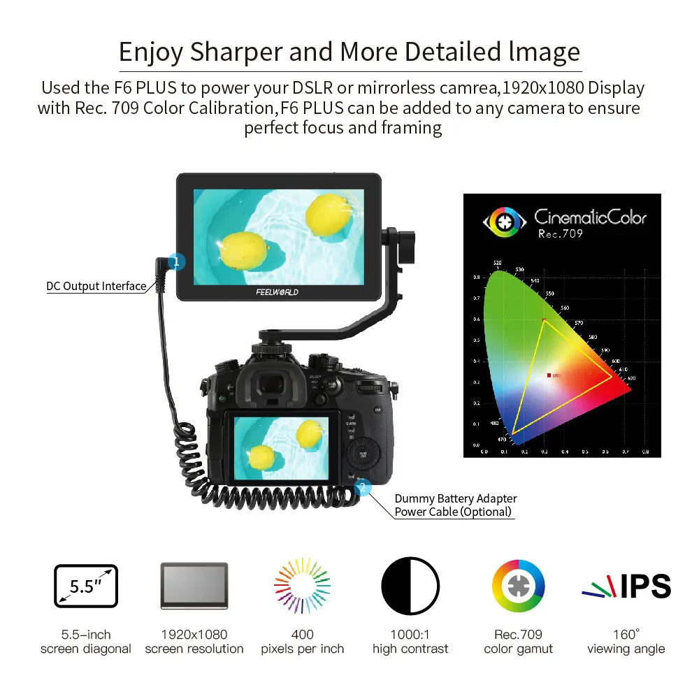 FEELWORLD F6 Plus V2 6' On-camera DSLR Field Monitor Touch Screen Monitor with HDR 3D Lut IPS FHD 1920x1080 Video Focus Assis [PHO]