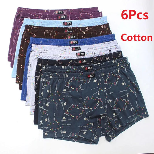 6Pcs/Lot Men'S Underwear Boxer Shorts Cotton Plus Size Loose Breathable Mid-Waist Print Sexy Middle-Aged Men'S Shorts [MEN]