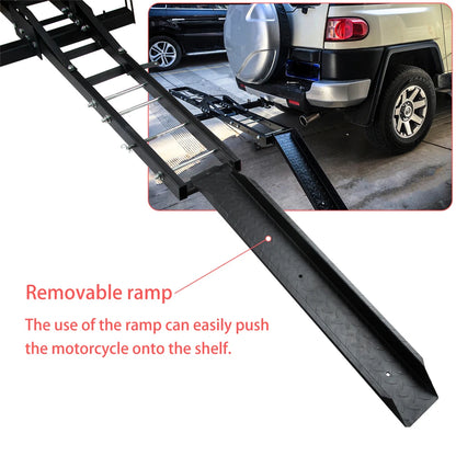 Rear Trailer Motorcycle Hitch Carrier Dirt Bike Scooter Hauler Hitch Steel Mount Rack Ramp Anti Wobble Anti Tilt Max Load 200kg [CAR]