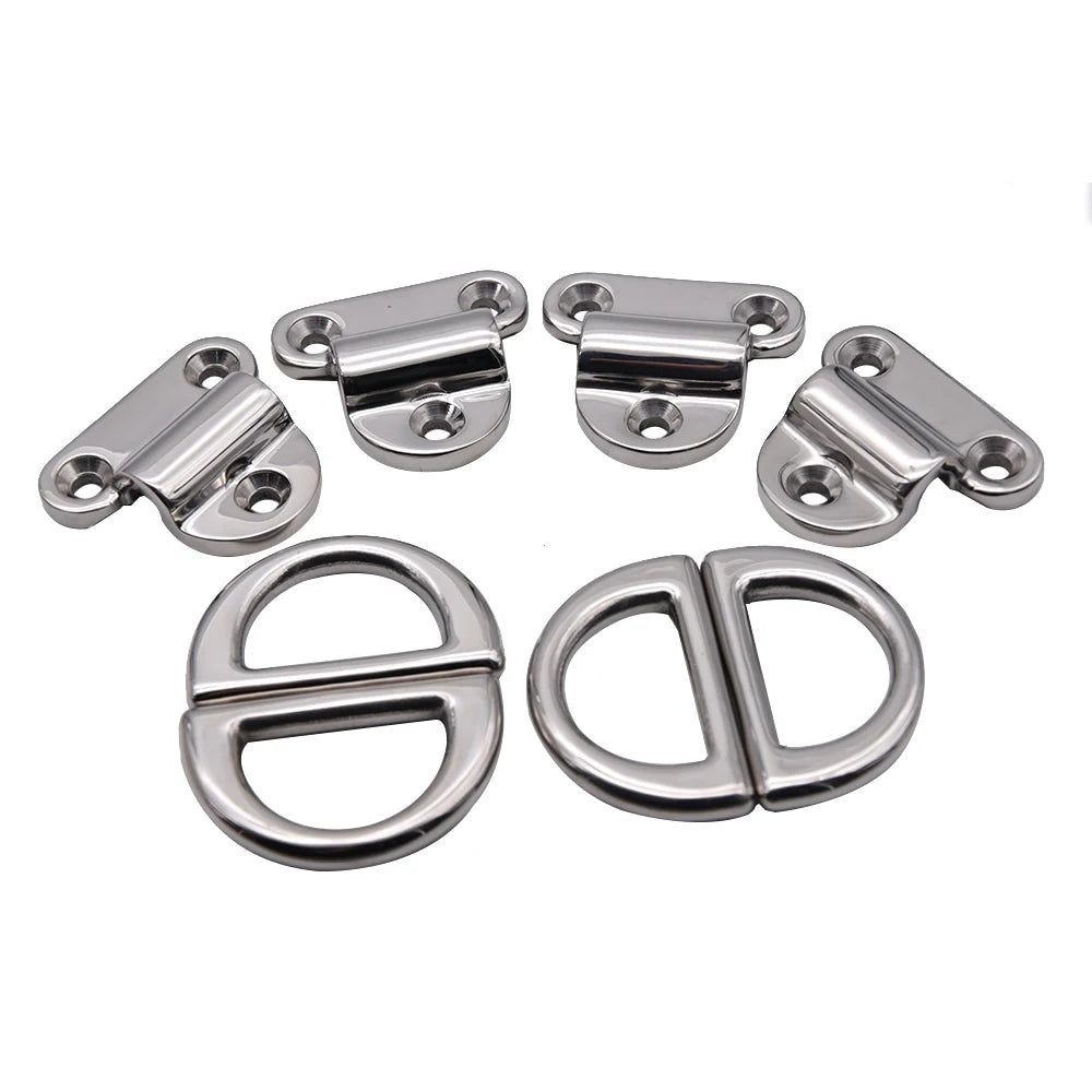 4PCS 316 Stainless Steel D ring Deck Folding Pad Eye Lashing Tie Down Cleat for Yacht Motorboat Truck Mirror Polish Marine Grade [MRN]