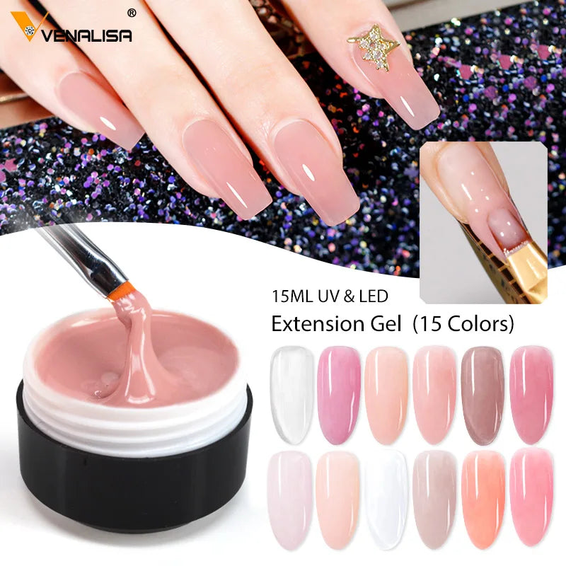 Thick Extension Nail Gel VENALISA 15ml Nail UV LED Gel Nail Cover Pink Camouflage Soak Off Opal Jelly Gel Prolong Nail Salon Use [BEU]