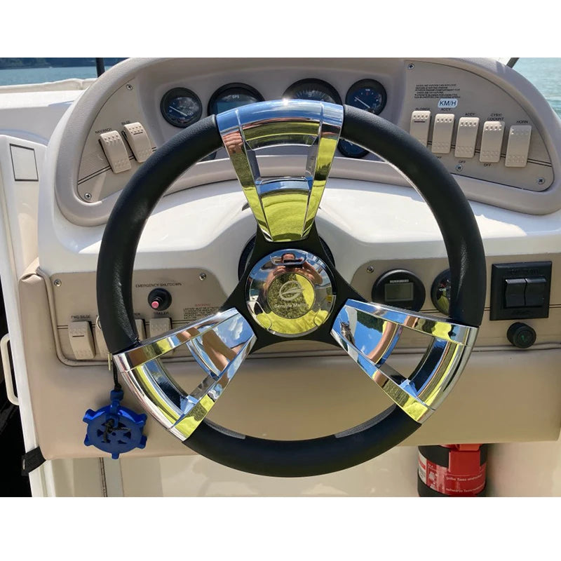 Genuine Marine Boat Steering Wheel 3 Spoke Comfortable PP Foam Grip Universal 3/4" Shaft Wheel for Yacht Speed Boat Accessories [MRN]