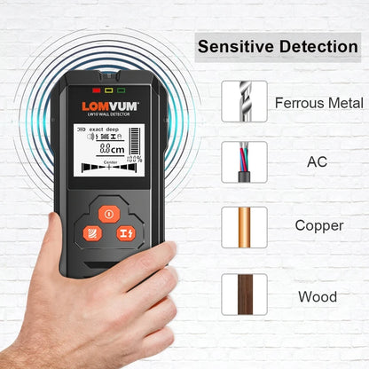 LOMVUM Wall Detector Hidden Line Finding Backlit AC Wood Metal Finder Cable Wires Depth Tracker Sturs Scanner LCD Display [MTL]