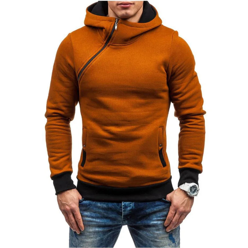 Men's Hoodies Sweatshirts New Slim Pullover Men's Hoody Sweatshirt for Male Diagonal Zipper Man Hood Sweatshirt [MEN]