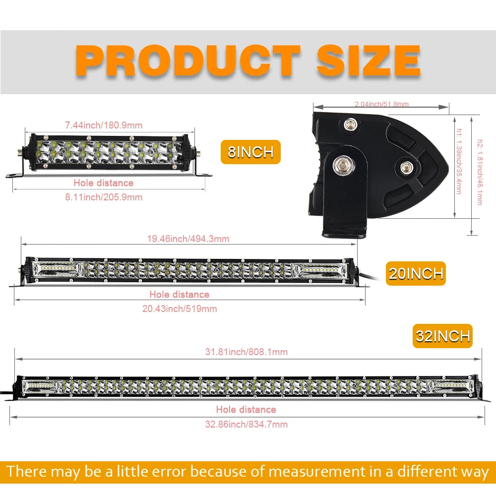 CO LIGHT Super Slim 12D 8" 20" 32" LED Bar Spot Flood Beam LED Light Bar for Tractor Boat Offroad 4WD 4x4 Trucks SUV ATV 12V 24V [CAR]