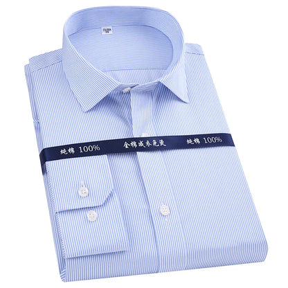 Men's Classic Long Sleeve Striped Dress Shirt Non Iron Regular Formal Business Social Button-up Easy Care Luxury Cotton Shirts [MEN]