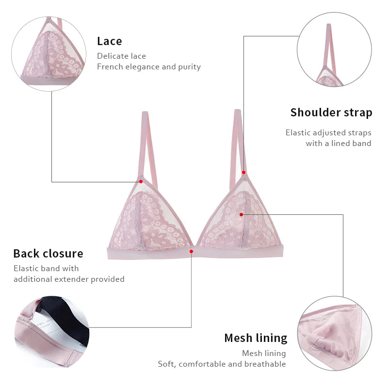 Girls Lace Bralette Sexy Embroidery Floral Translucent Brassiere Women Underwear Bra without Underwire Seamless Lingerie [GRM] [UND]