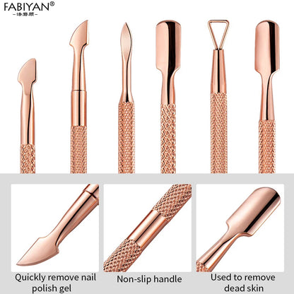 Stainless Steel Double Head Nail Art Dead Skin Pusher Cuticle Nipper Scissors Manicure Set Rose Gold UV Gel Remove 2/4Pcs/Set [BEU]