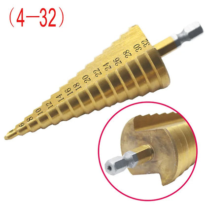 1Pcs 4-32 mm HSS Titanium Coated Step Drill Bit Drilling Power Tools Metal High Speed Steel Wood Hole Cutter Step Cone Drill [PTO]