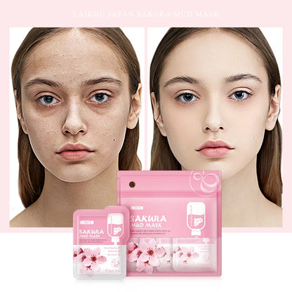 LAIKOU 7pcs Japan Sakura Mud Face Mask Cleansing Whitening Moisturizing Oil-Control Anti-Aging Clay Mask Packs Facial Skin Care [SKC]