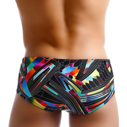 Mens Underwear Print Swim Trunks Low Waist Sexy Boxers Beachwear Shorts Men's Swim Boxers with/without Pad [GRM] [UND]