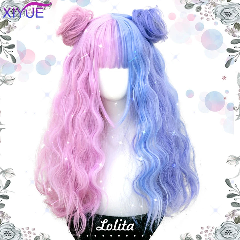 XIYUE Blue Pink Lolita Wigs Ombre Long Water Wave Cosplay Wigs Synthetic Hair Wigs Heat Resistant For Women American Style [LOL]