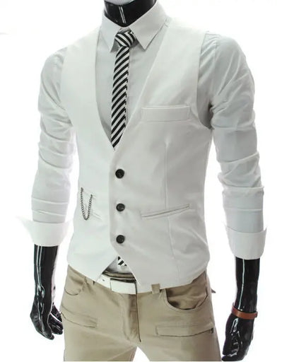 Dress Vests For Men Slim Fit Mens Suit Vest Male Waistcoat Gilet Homme Casual Sleeveless Formal Business Jacket [MEN]